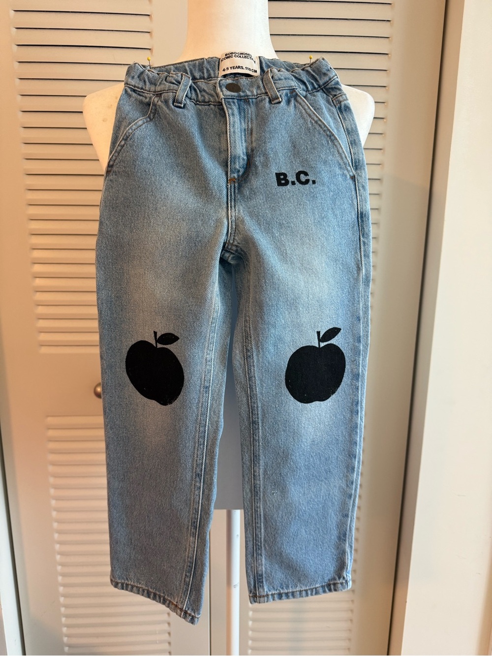 Bobo Choses Light Blue Denim Jeans with Black Apple Prints